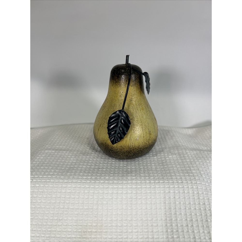 Vintage Turned Wood Pear Metal Stems Home Décor 5 x 3.75 inches Yellow Brown
